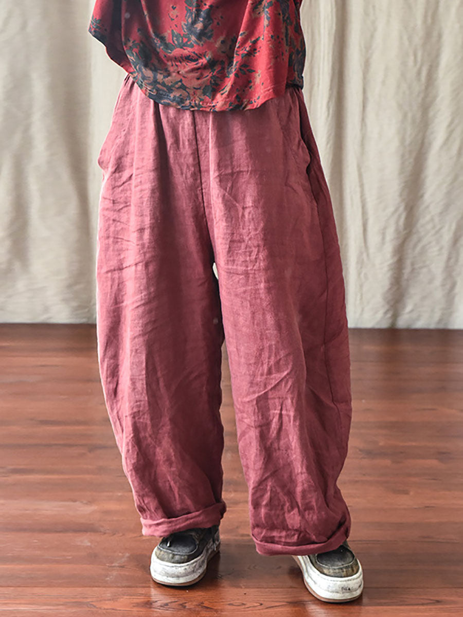Női casual egyszínű bő szárú gumis derekú vászonnadrág – plus size