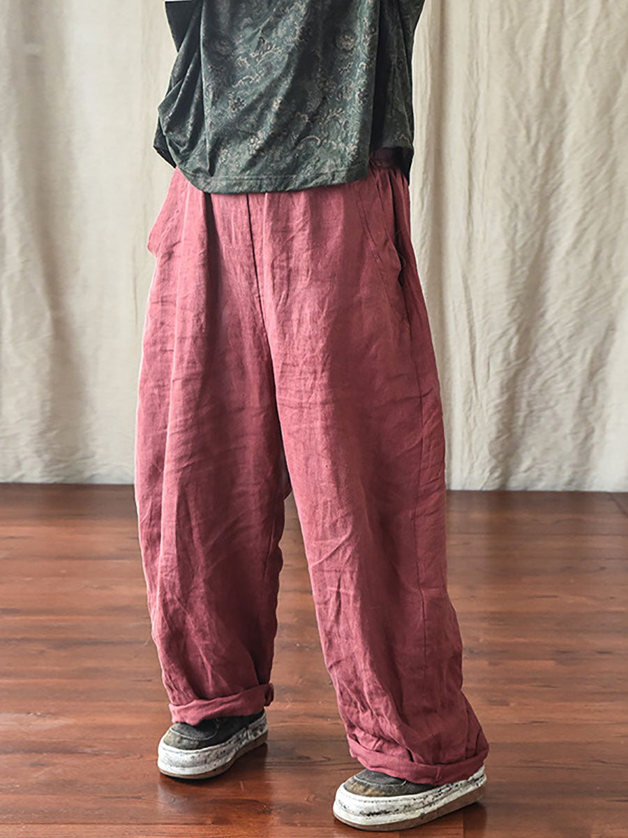 Női casual egyszínű bő szárú gumis derekú vászonnadrág – plus size