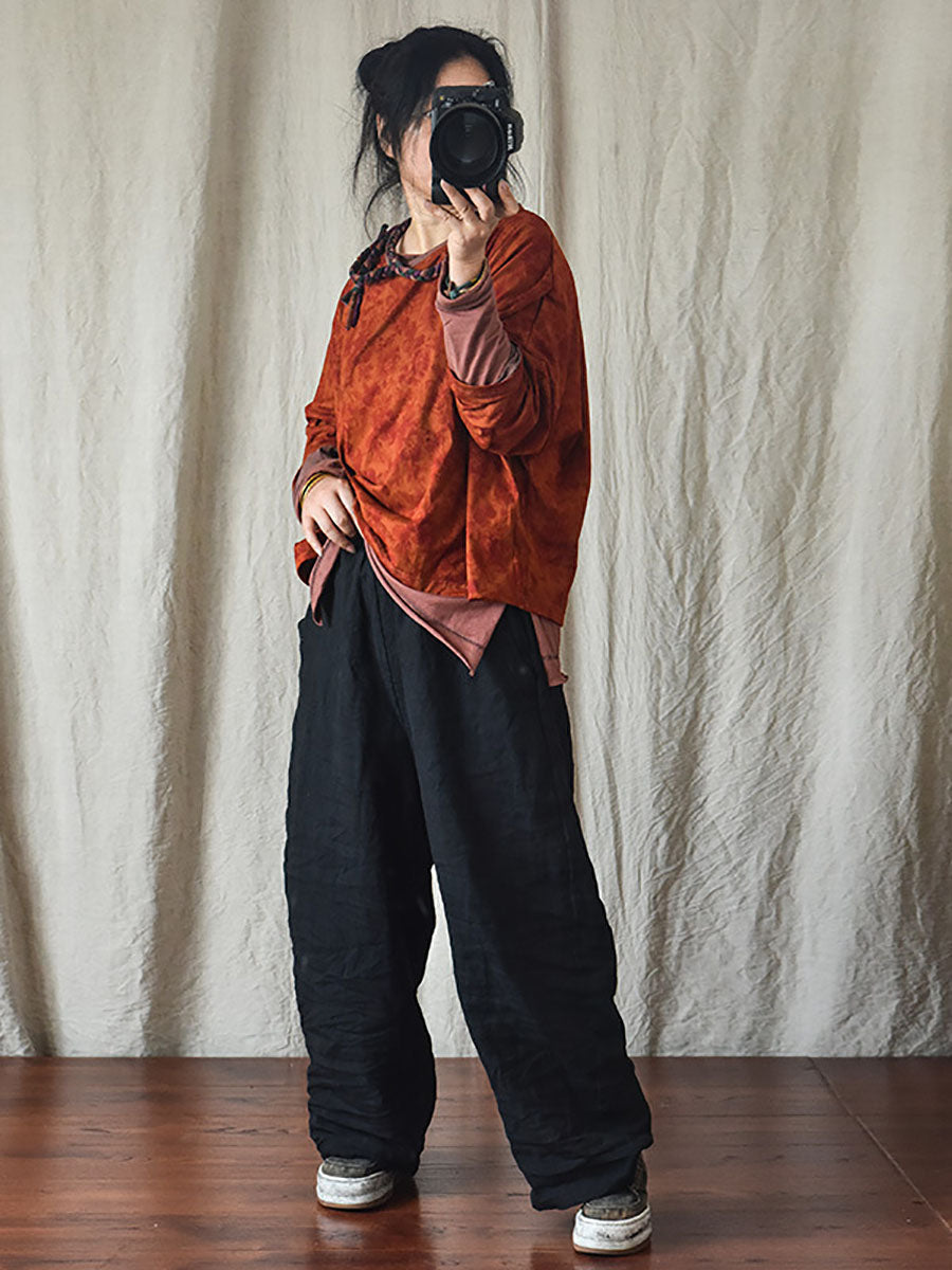 Női casual egyszínű bő szárú gumis derekú vászonnadrág – plus size