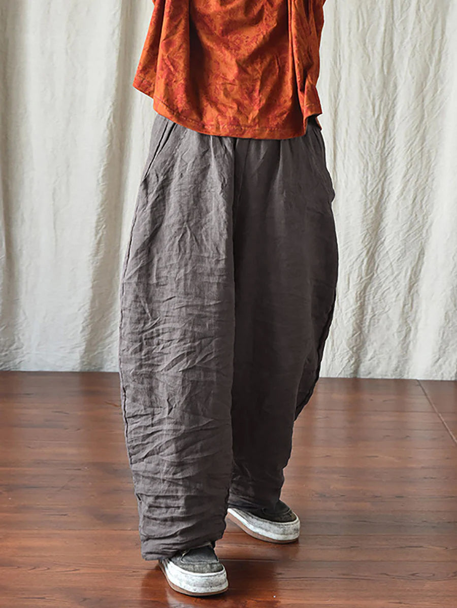 Női casual egyszínű bő szárú gumis derekú vászonnadrág – plus size