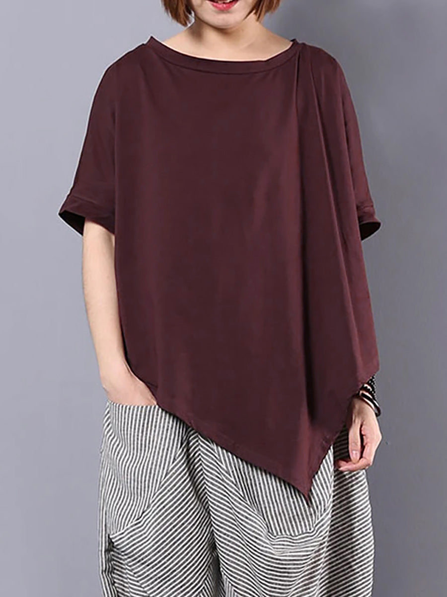 Női aszimmetrikus szabású 100% pamut póló – plus size