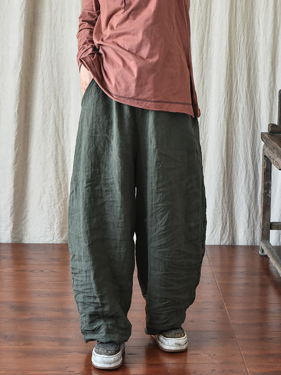 Női casual egyszínű bő szárú gumis derekú vászonnadrág – plus size