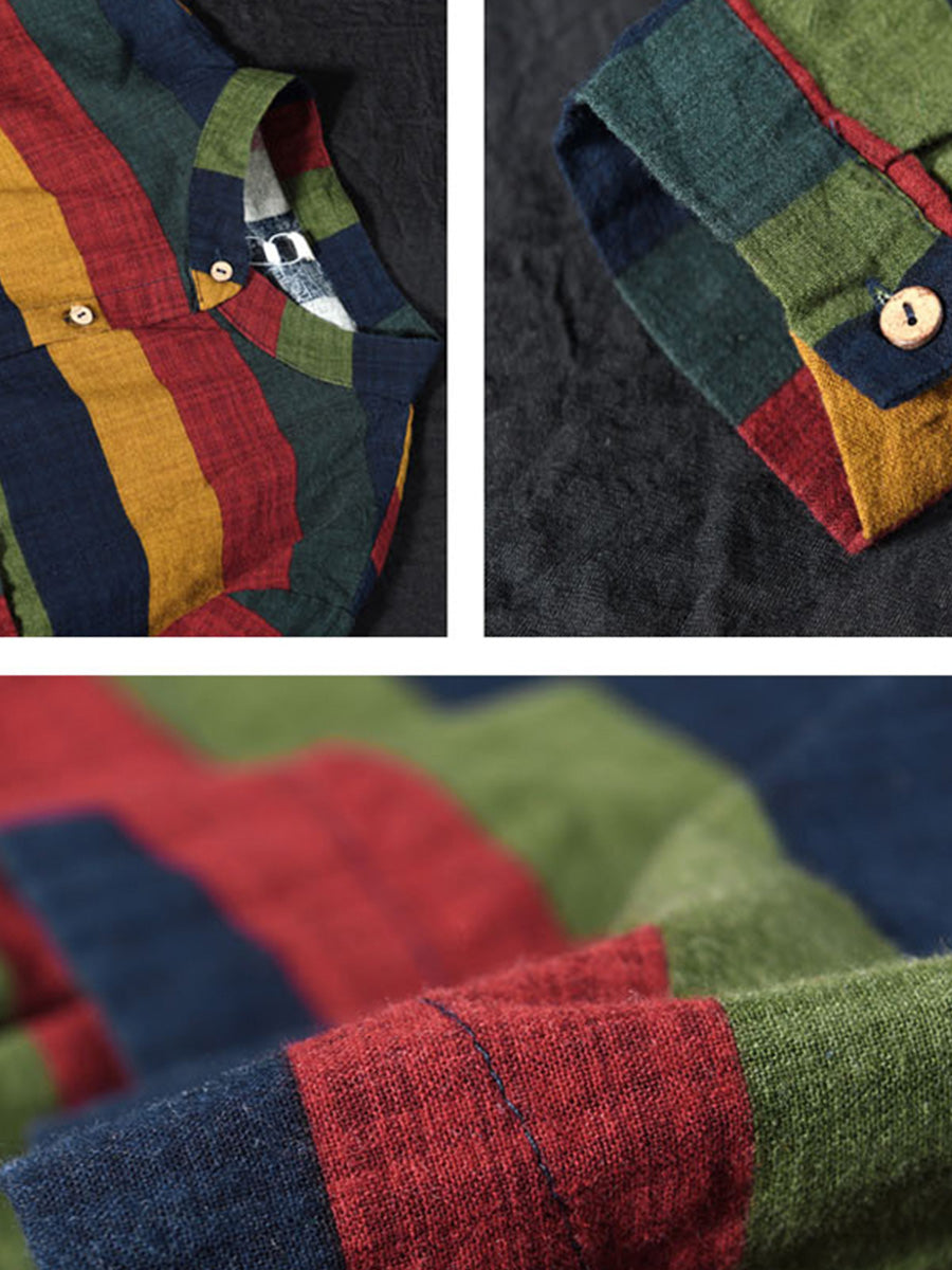 Vintage csíkos pamut ing hosszú ujjal – plus size