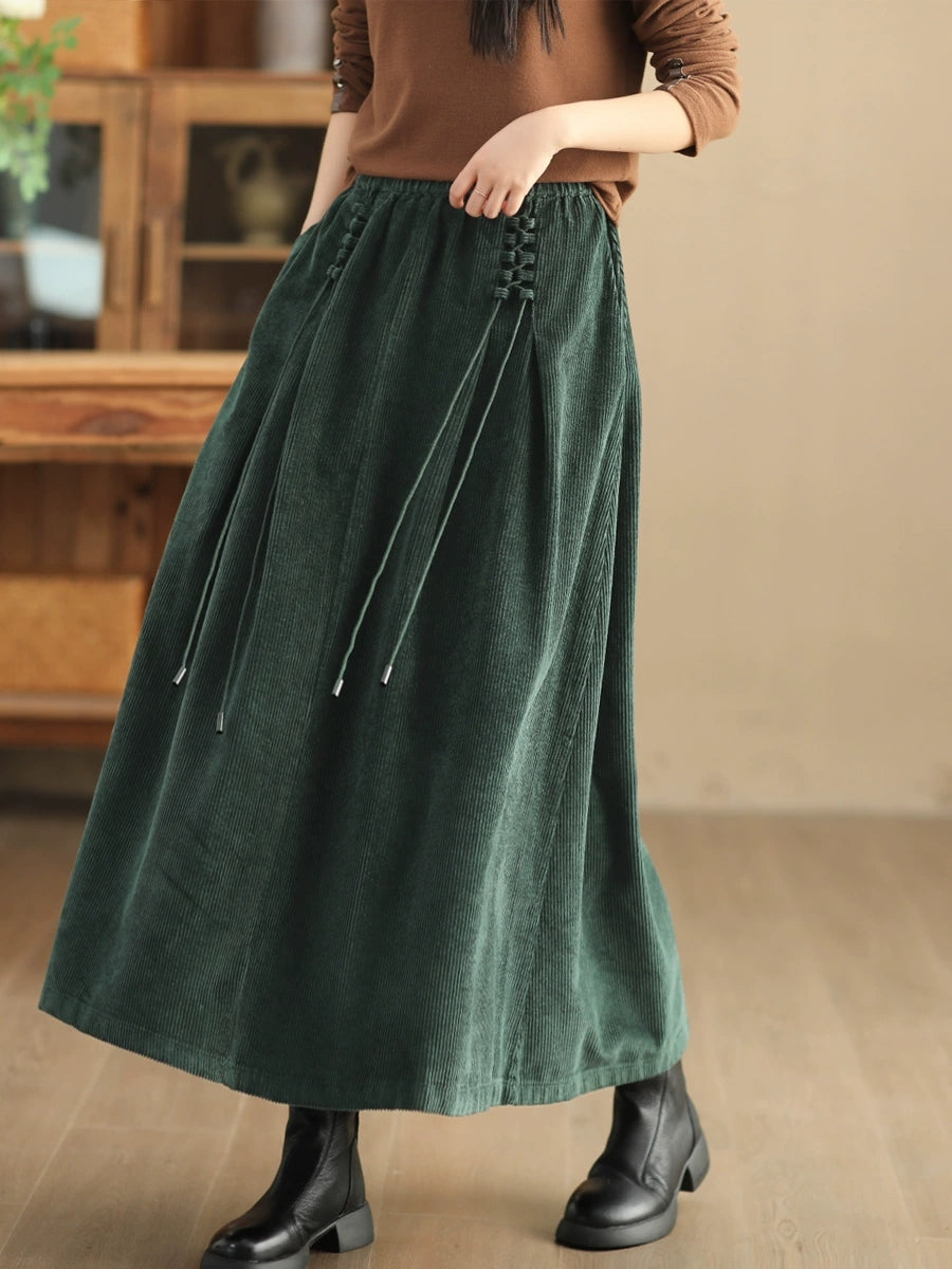 Retro kordbársony pántos A-vonalú szoknya – plus size
