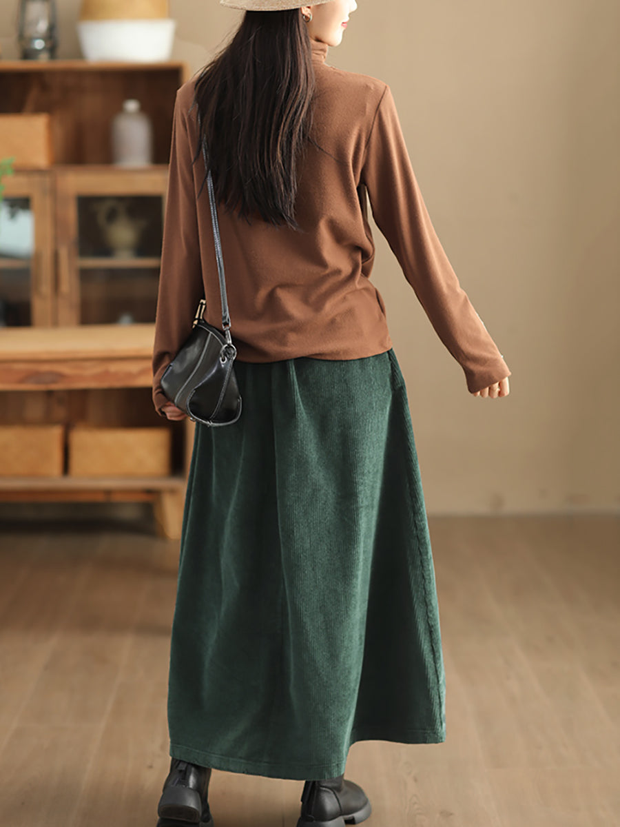 Retro kordbársony pántos A-vonalú szoknya – plus size