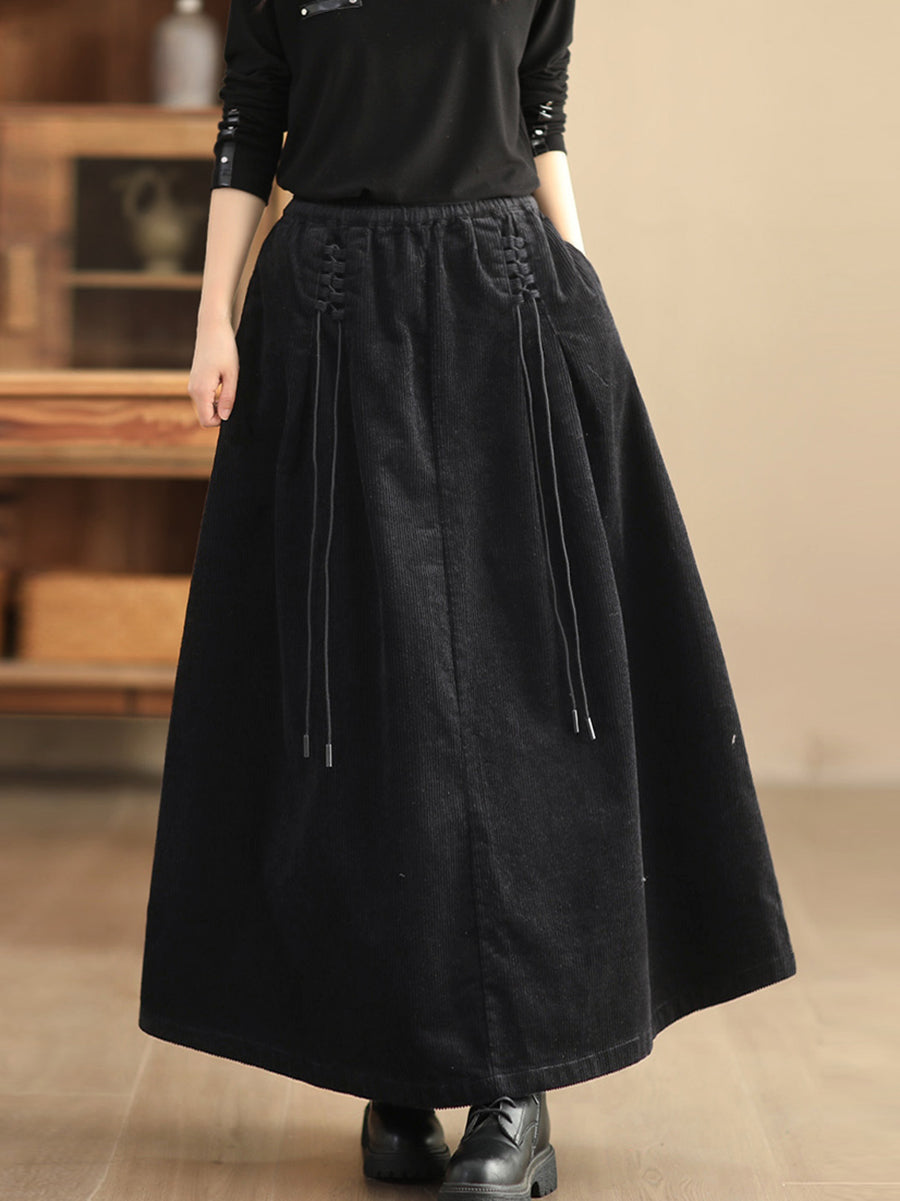Retro kordbársony pántos A-vonalú szoknya – plus size