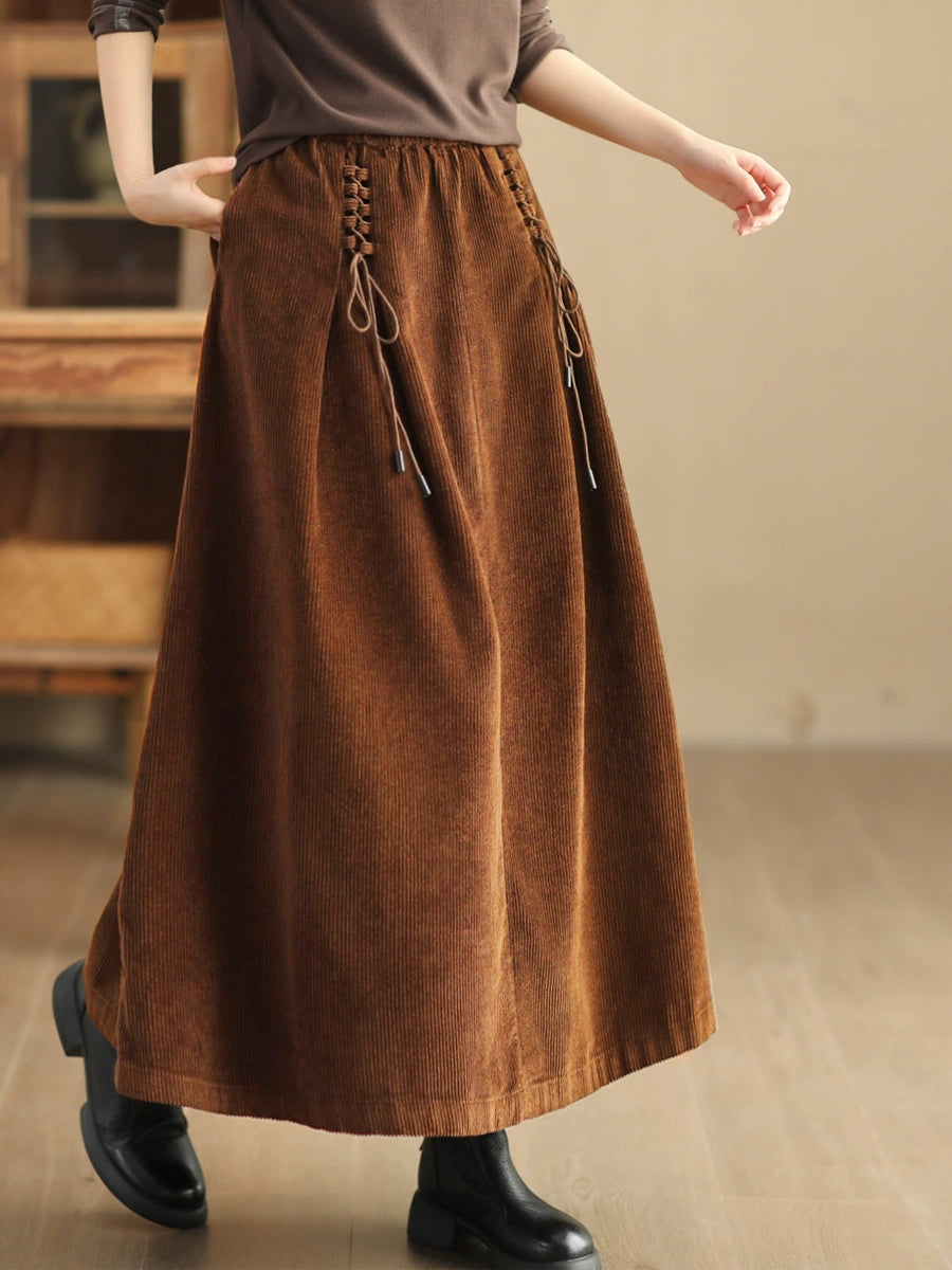 Retro kordbársony pántos A-vonalú szoknya – plus size