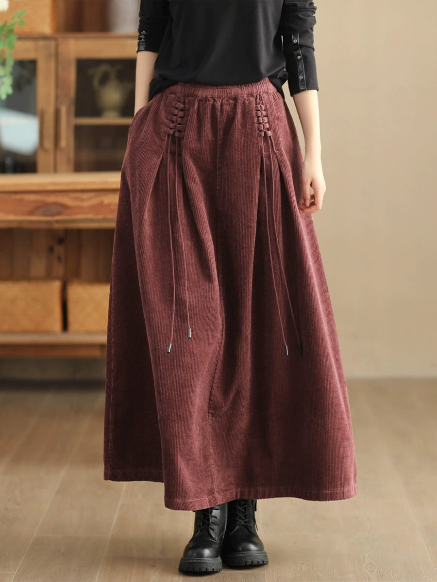 Retro kordbársony pántos A-vonalú szoknya – plus size