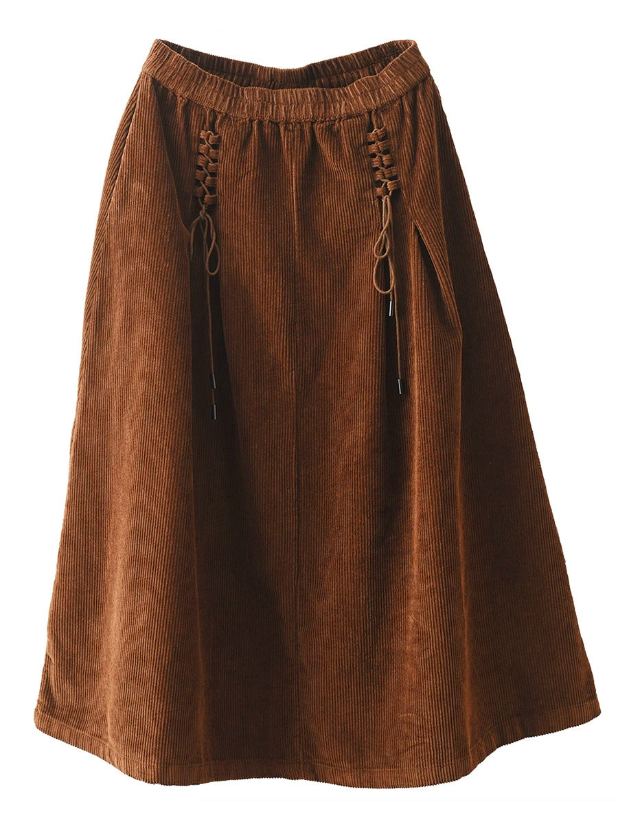 Retro kordbársony pántos A-vonalú szoknya – plus size