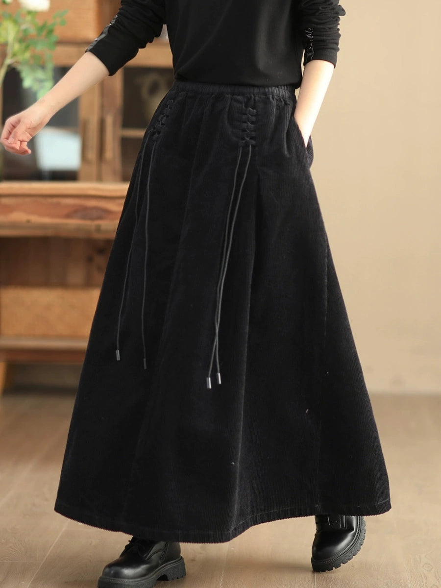 Retro kordbársony pántos A-vonalú szoknya – plus size
