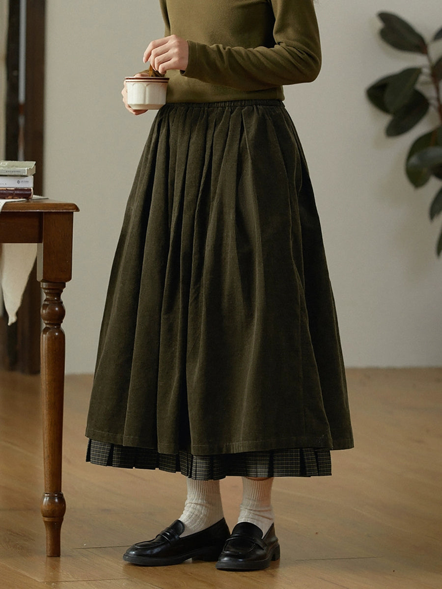 Retro kockás betétes 100% pamut szoknya – plus size