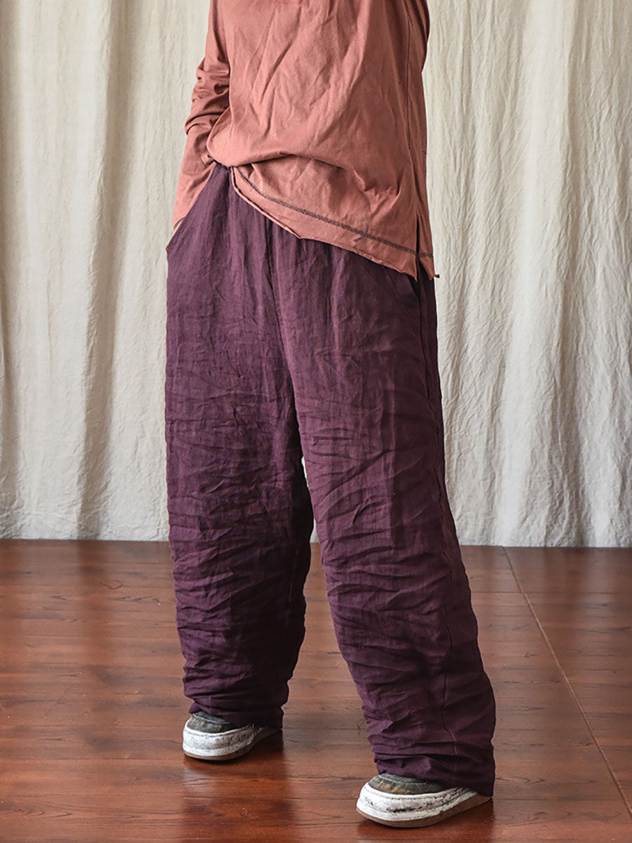 Női casual egyszínű bő szárú gumis derekú vászonnadrág – plus size