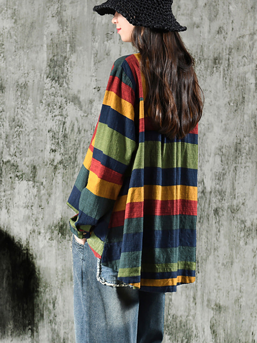 Vintage csíkos pamut ing hosszú ujjal – plus size