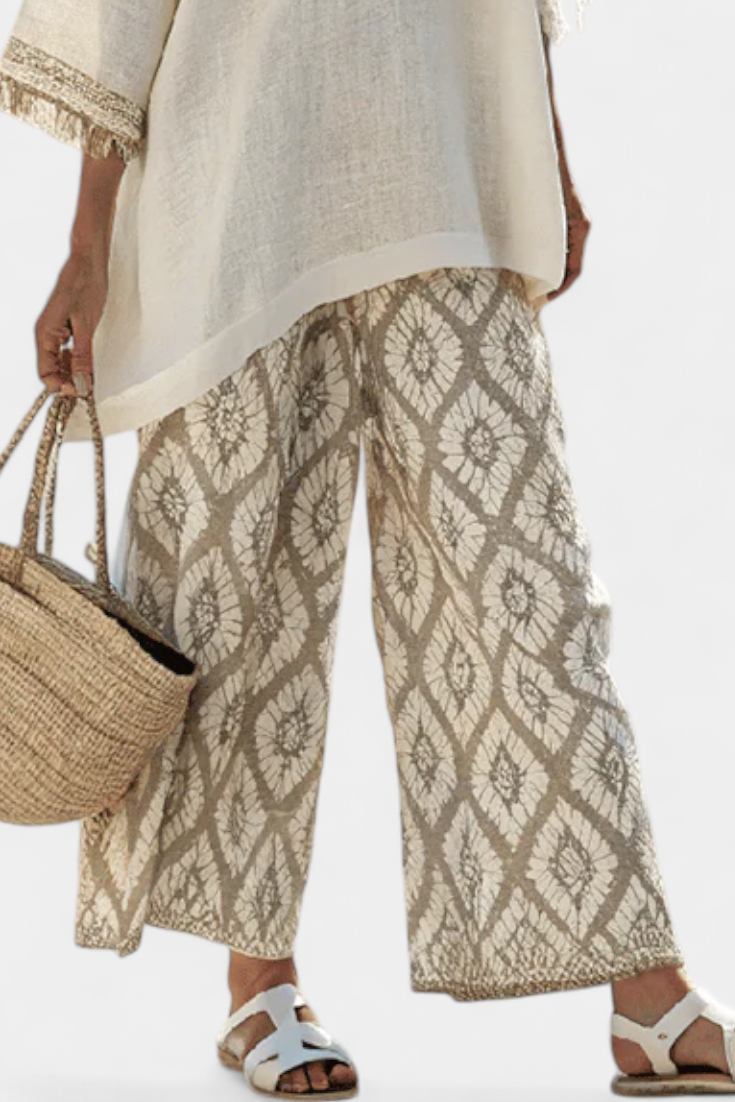 Boho chic daisy szett: hosszú blúz és nyomott nadrág egyedi stílusért
