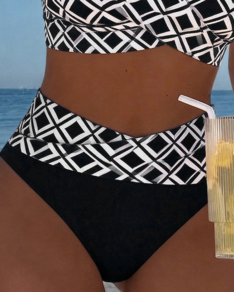 Kockás magas derekú bikini