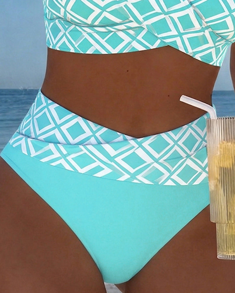 Kockás magas derekú bikini