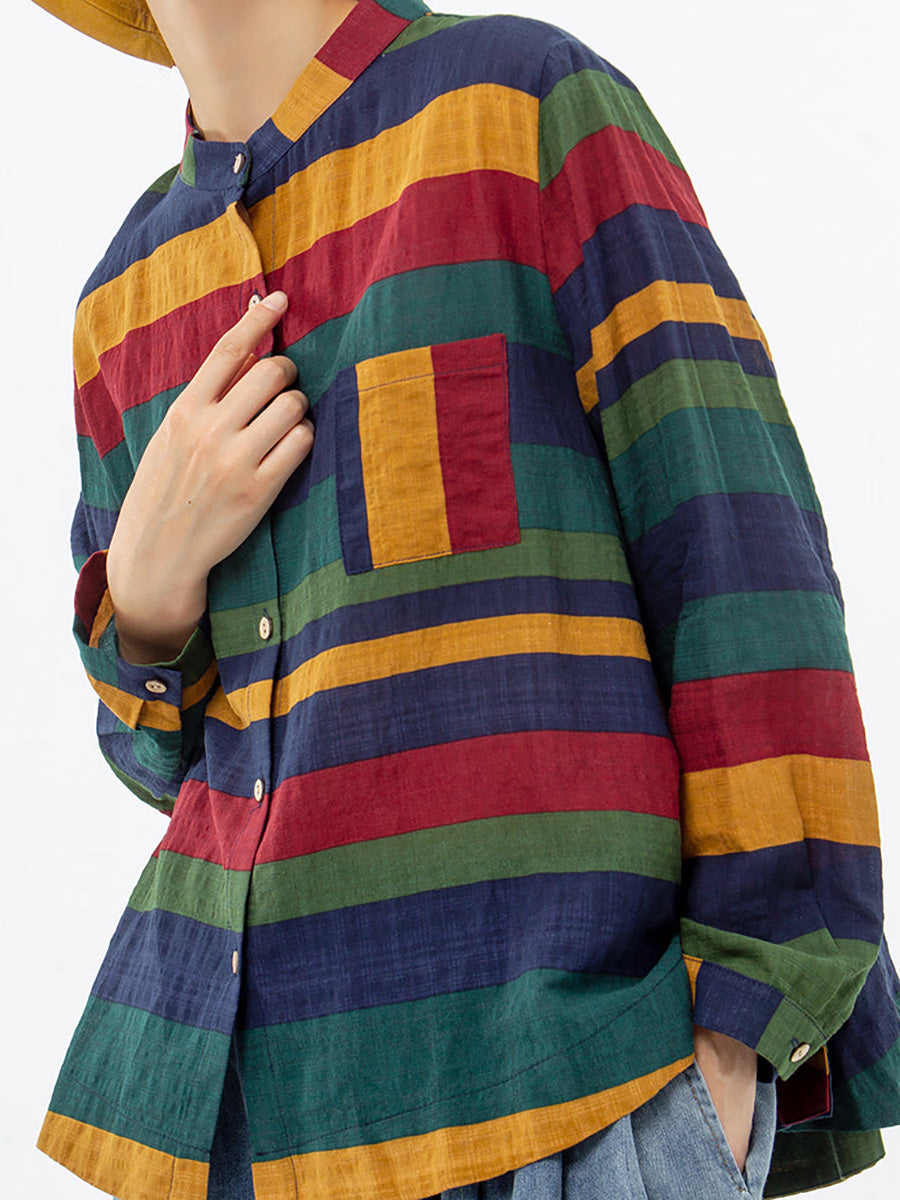 Vintage csíkos pamut ing hosszú ujjal – plus size
