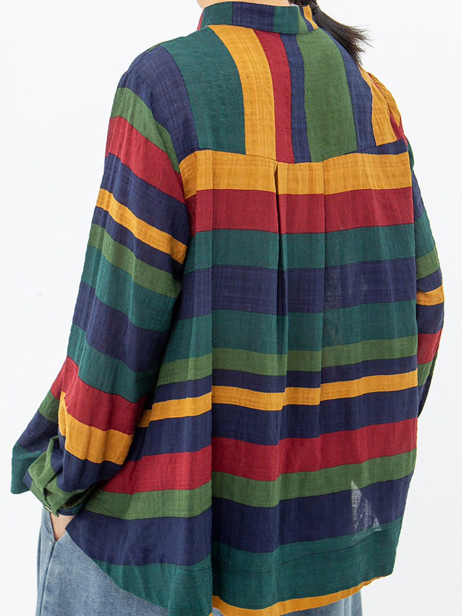 Vintage csíkos pamut ing hosszú ujjal – plus size