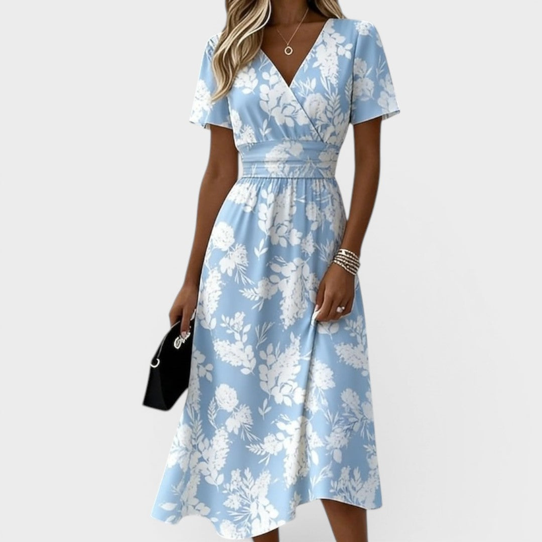 V-nyakú elegáns midi ruha