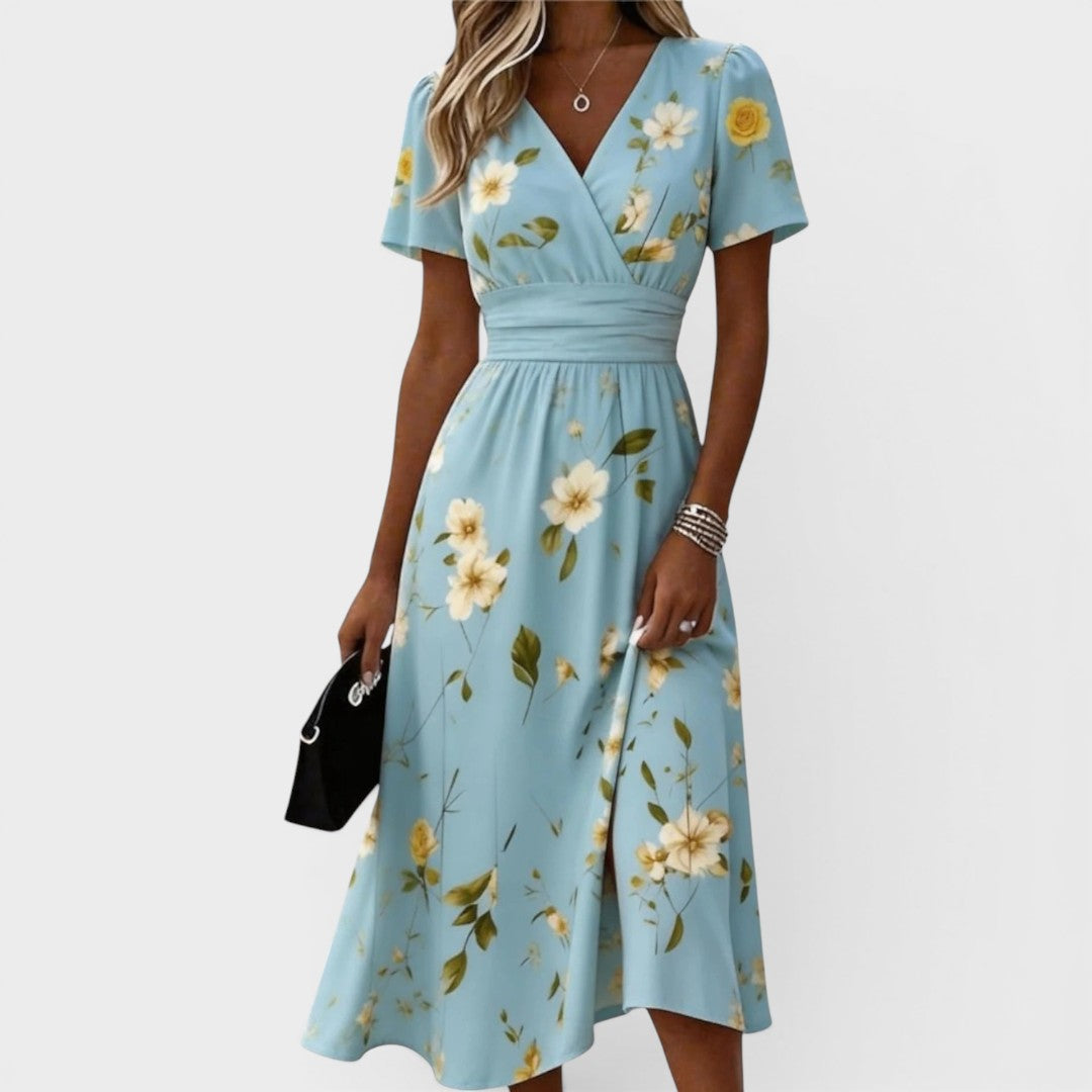 V-nyakú elegáns midi ruha