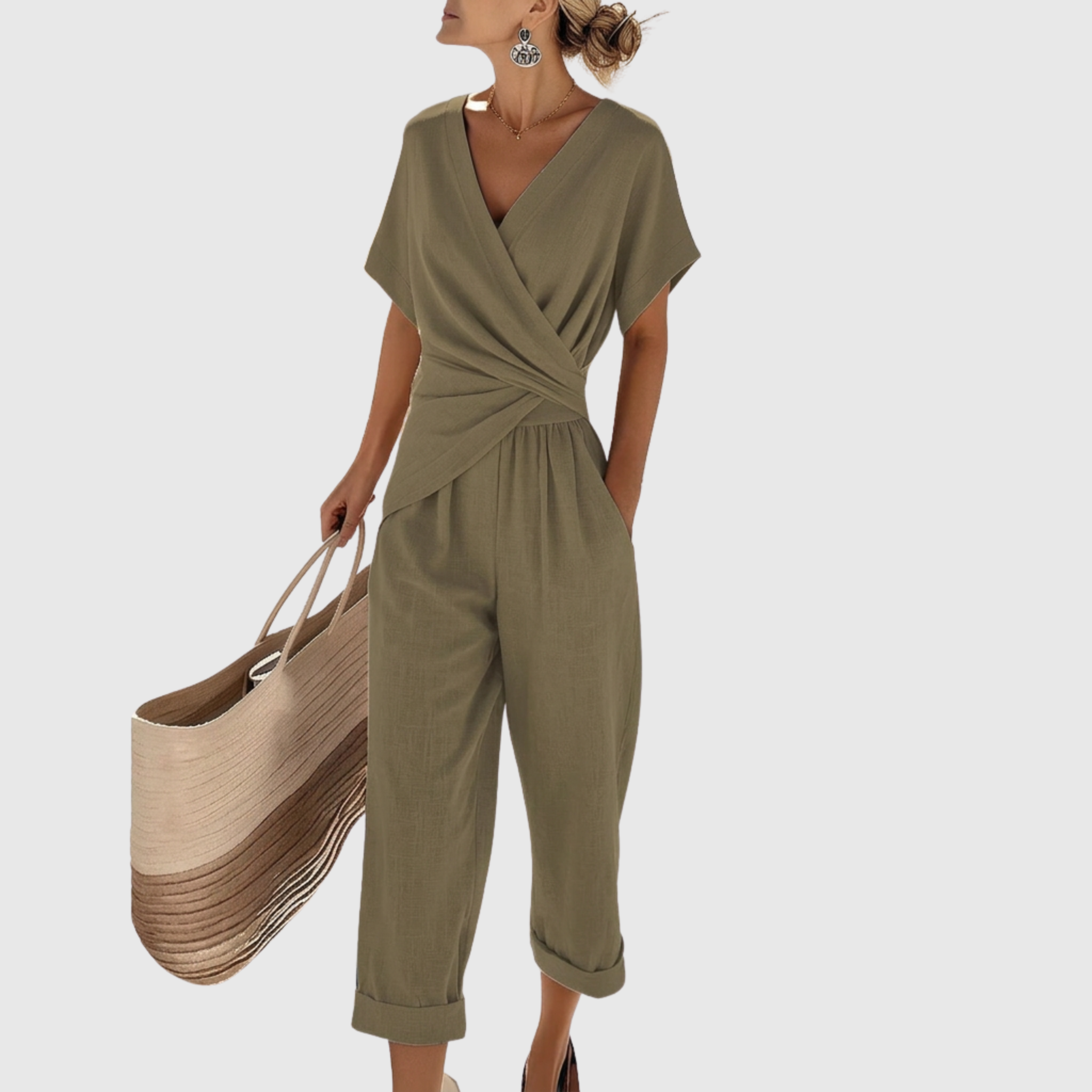 Elegáns két részes szett – barack, kék, khaki