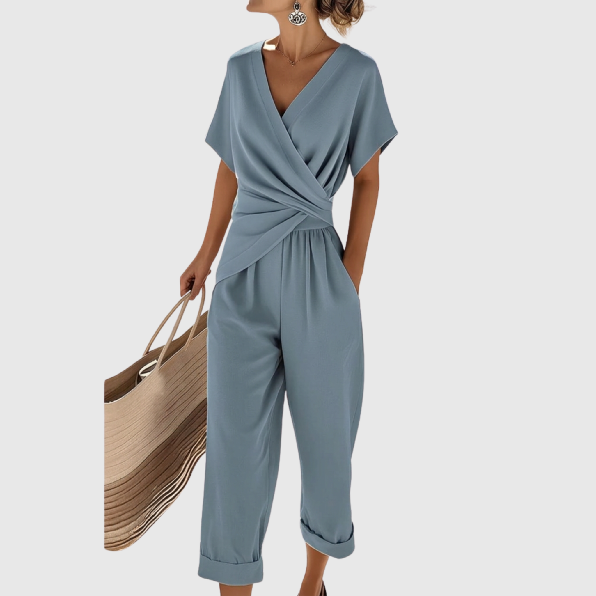 Elegáns két részes szett – barack, kék, khaki