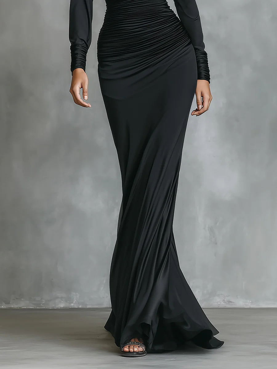 Selyem one-shoulder maxi ruha fekete színben