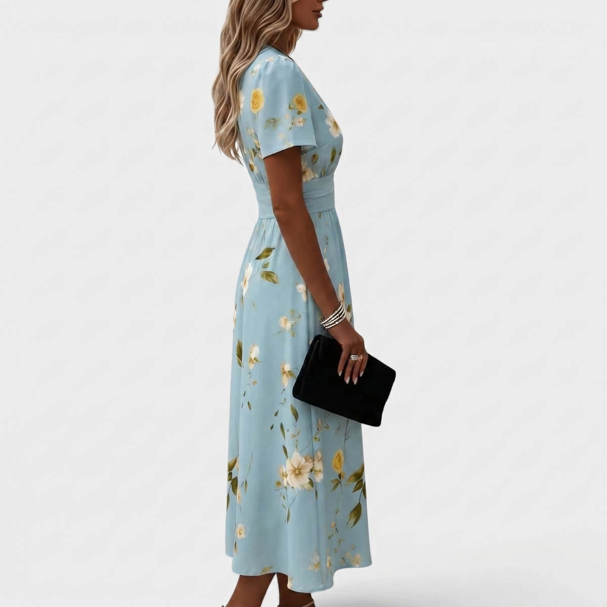 V-nyakú elegáns midi ruha